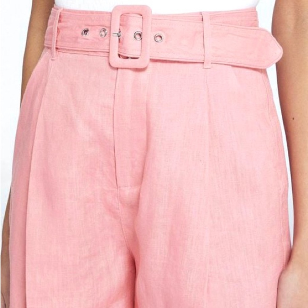 & Other Stories linen pale pink long belted shorts